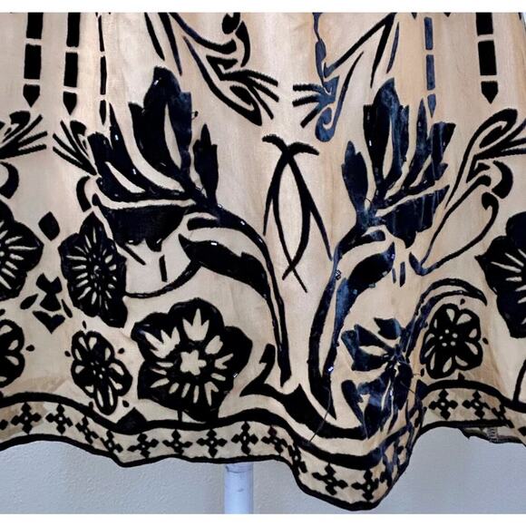 *SILK Beaded Burnout Velvet Sweetheart V-Neck Boho Babydoll Blouse Womens Large - Picture 3 of 14